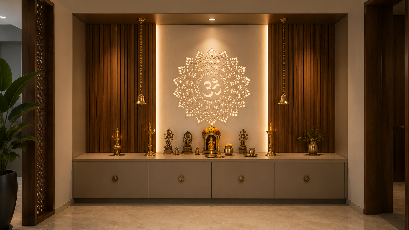 Backlit Corian solid surface pooja temple mandir